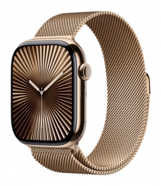 APPLE Watch Series 10 GPS + Cellular, Titan gold, 46mm mit Milanaise-Armband, gold - S/M