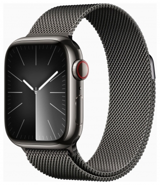 APPLE Watch Series 9 GPS + Cellular, Edelstahl graphit, 41mm mit Milanaise Armband, graphit