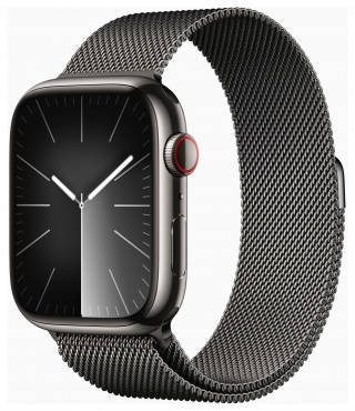 APPLE Watch Series 9 GPS + Cellular, Edelstahl graphit, 45mm mit Milanaise Armband, graphit