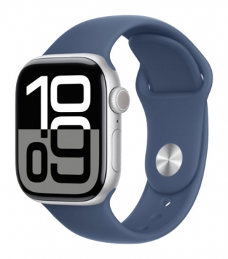 APPLE Watch Series 10 GPS, Aluminium silber, 42mm mit Sportarmband, denim - S/M