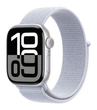 APPLE Watch Series 10 GPS, Aluminium silber, 42mm mit Sport Loop, wolkenblau