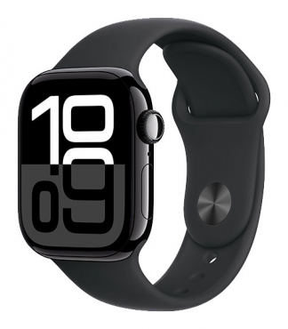 APPLE Watch Series 10 GPS, Aluminium diamantschwarz, 42mm mit Sportarmband, schwarz - S/M