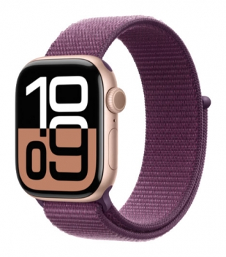 APPLE Watch Series 10 GPS, Aluminium rosé, 42mm mit Sport Loop, pflaume