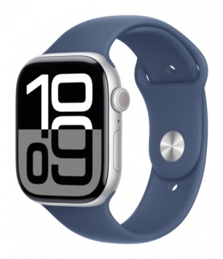 APPLE Watch Series 10 GPS, Aluminium silber, 46mm mit Sportarmband, denim - S/M