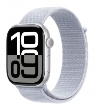 APPLE Watch Series 10 GPS, Aluminium silber, 46mm mit Sport Loop, wolkenblau