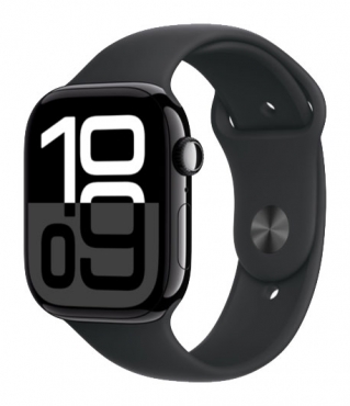 APPLE Watch Series 10 GPS, Aluminium diamantschwarz, 46mm mit Sportarmband, schwarz - S/M