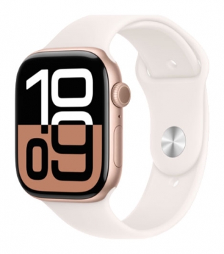 APPLE Watch Series 10 GPS, Aluminium rosé, 46mm mit Sportarmband, blassrosa - S/M