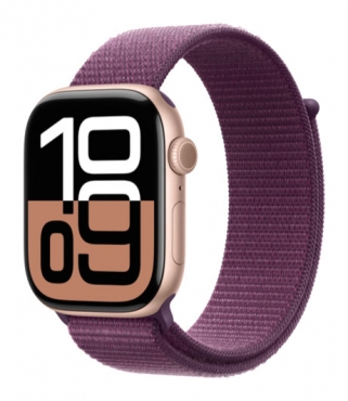 APPLE Watch Series 10 GPS, Aluminium rosé, 46mm mit Sport Loop, pflaume