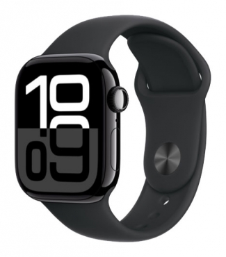 APPLE Watch Series 10 GPS + Cellular, Aluminium diamantschwarz, 42mm mit Sportarmband, schwarz - S/M