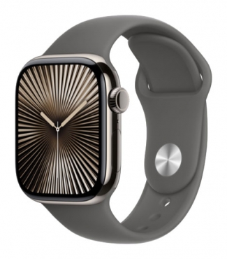 APPLE Watch Series 10 GPS + Cellular, Titan natur, 42mm mit Sportarmband, steingrau - S/M