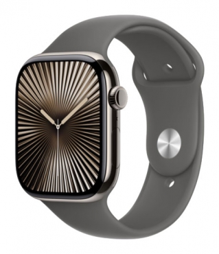 APPLE Watch Series 10 GPS + Cellular, Titan natur, 46mm mit Sportarmband, steingrau - S/M