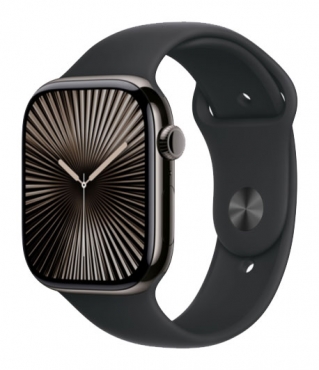 APPLE Watch Series 10 GPS + Cellular, Titan schiefer, 46mm mit Sportarmband, schwarz - S/M