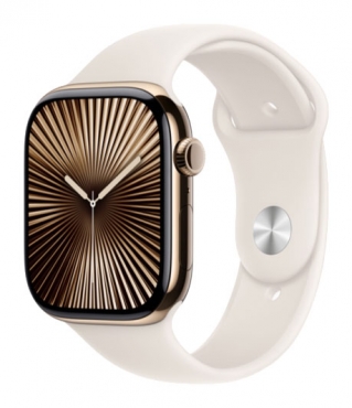 APPLE Watch Series 10 GPS + Cellular, Titan gold, 46mm mit Sportarmband, polarstern - M/L