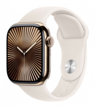 APPLE Watch Series 10 GPS + Cellular, Titan gold, 42mm mit Sportarmband, polarstern - S/M