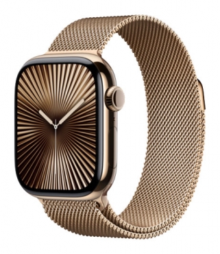 APPLE Watch Series 10 GPS + Cellular, Titan gold, 42mm mit Milanaise-Armband, gold