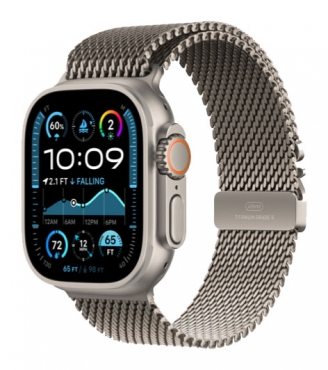 APPLE Watch Ultra 2 GPS + Cellular, Titan natur, 49mm mit Milanaise-Armband, Titan natur - S