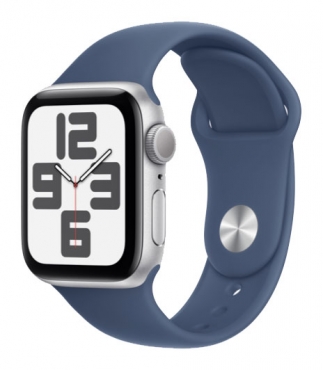 APPLE Watch SE GPS, Aluminium silber, 40mm mit Sportarmband, denim - S/M