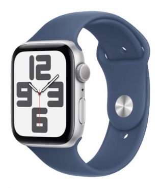 APPLE Watch SE GPS, Aluminium silber, 44mm mit Sportarmband, denim - S/M