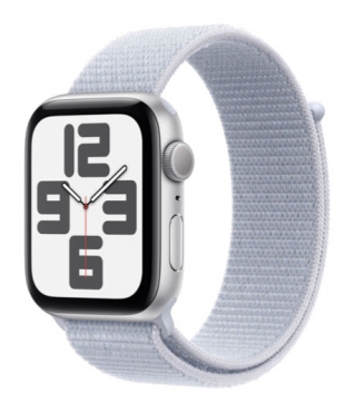 APPLE Watch SE GPS, Aluminium silber, 44mm mit Sport Loop, wolkenblau