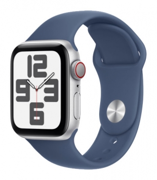 APPLE Watch SE GPS + Cellular, Aluminium silber, 40mm mit Sportarmband, denim - M/L