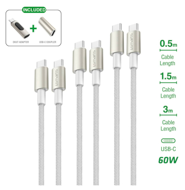 4SMARTS USB-C Kabel-Set mit Digitaladapter und Kupplung, 0.5/1.5/3m